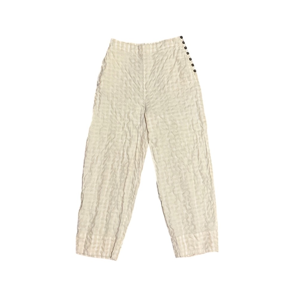Free People High Rise Crop Pants White Ivory Cotton Crinkle Side Button Women XS